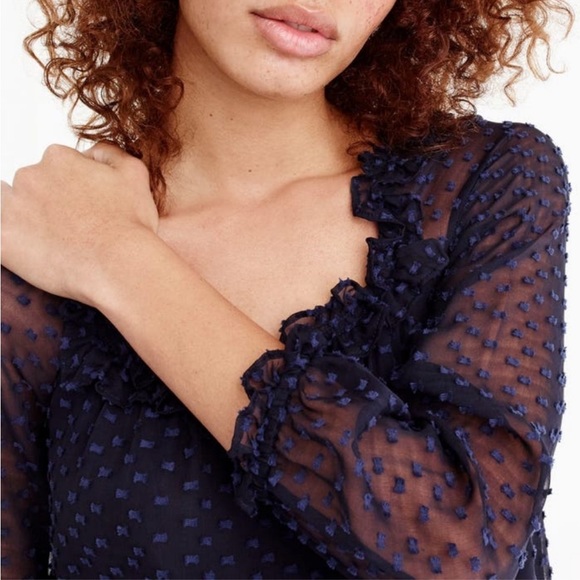 J. Crew Penny Dot Clip Ruffle Blouse in Navy Blue - Picture 2 of 6
